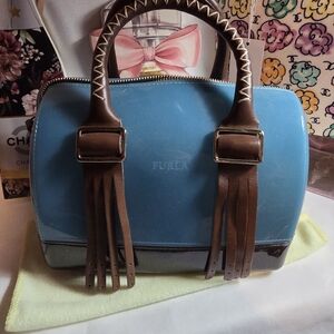 Furla Blue and Brown Satchel